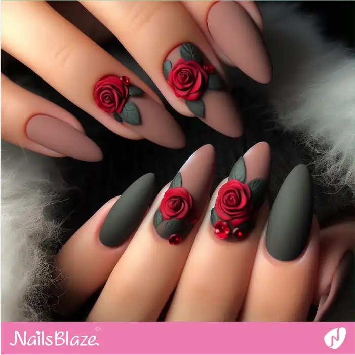 Matte Nails with 3D Flowers for Love Day | Valentine Nails - NB2118